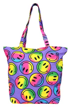 Purple Smile Canvas Zippered Tote Bag