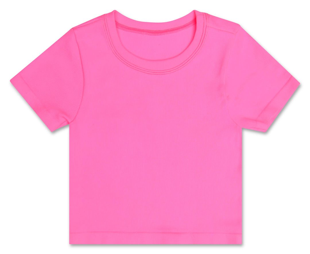 BRIGHT PINK RIBBED SHORT SLEEVE SHIRT (SM / MED (7-10))
