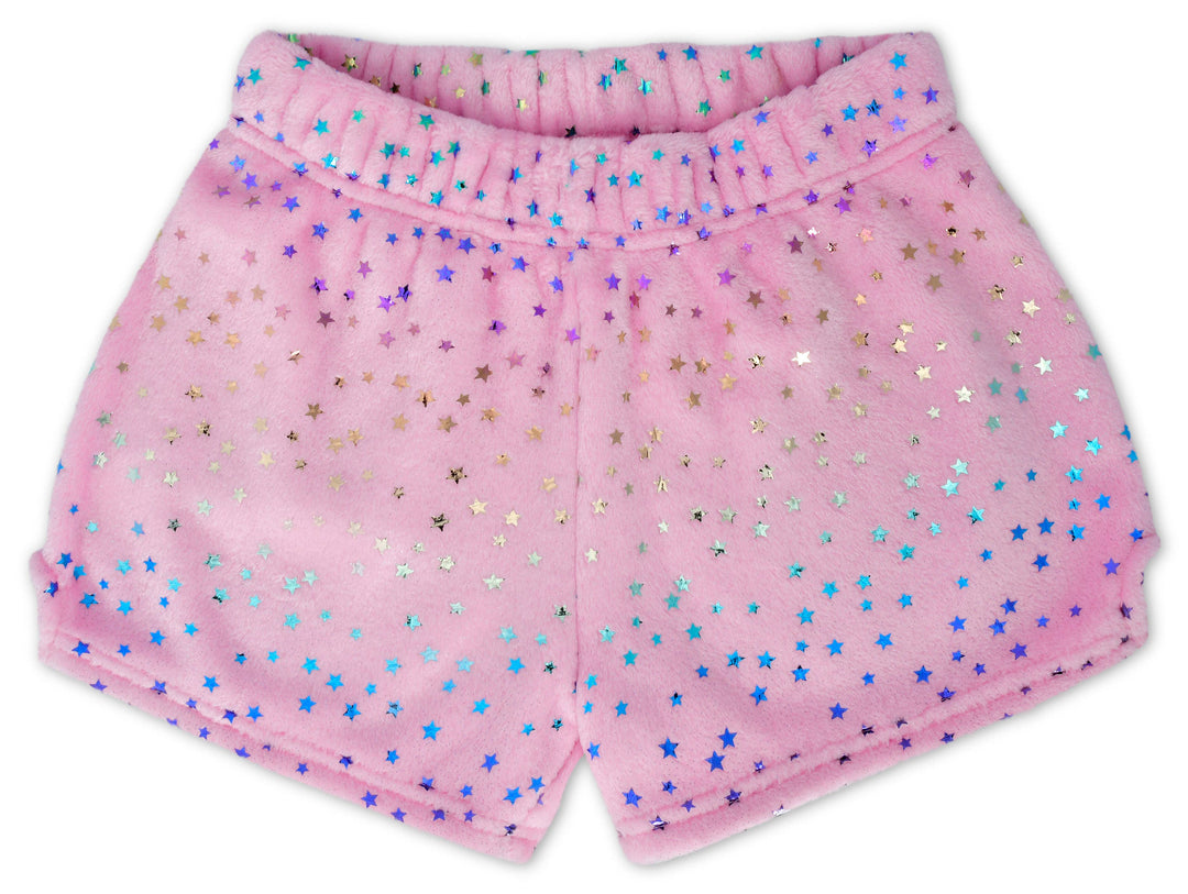 PINK FOIL STARS PLUSH SHORTS