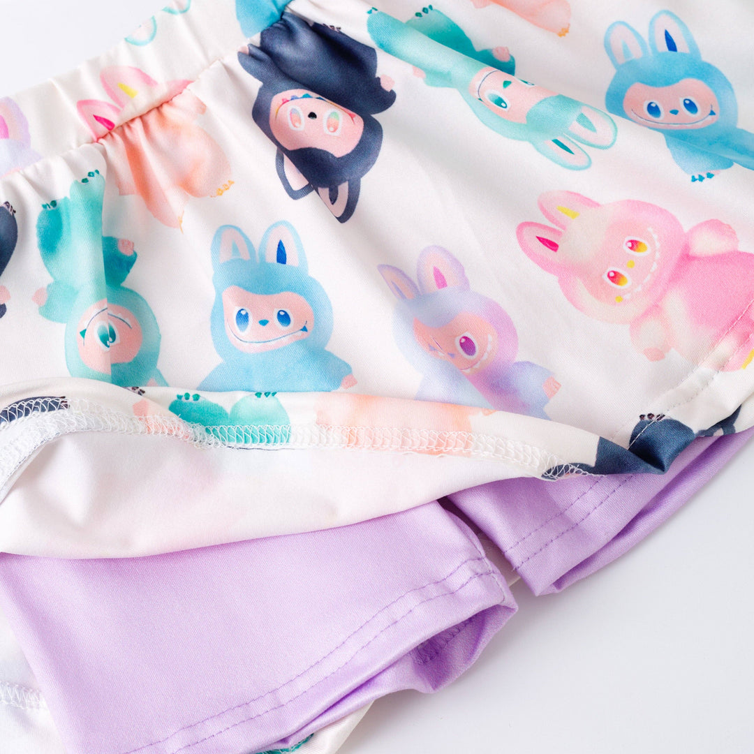 Monster Print Top & Athletic Skirt Set