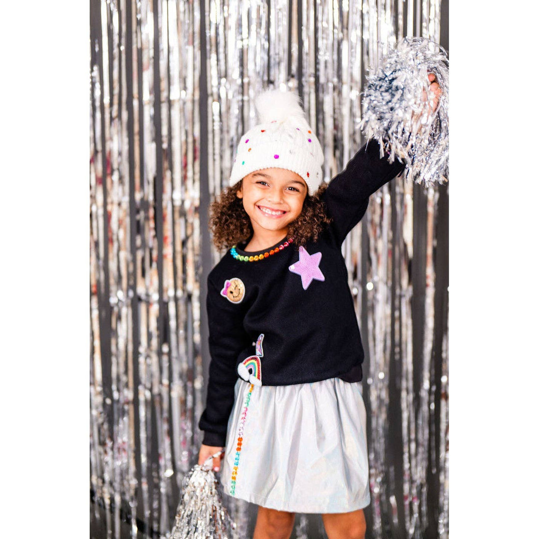 Girls Metallic Gem Silver Pleather Skirt