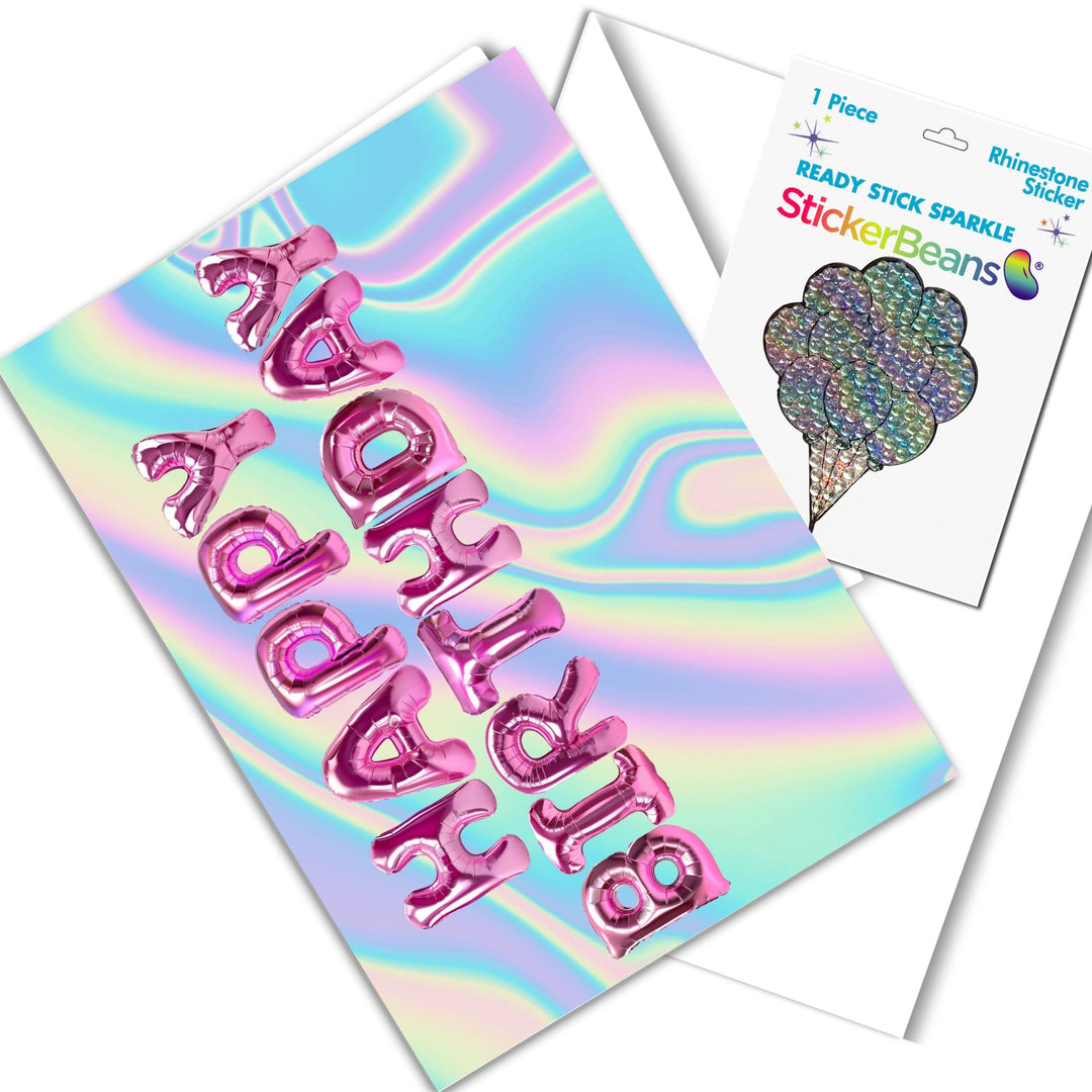 Birthday Balloons Card with 2" Rhinestone Sticker Bean