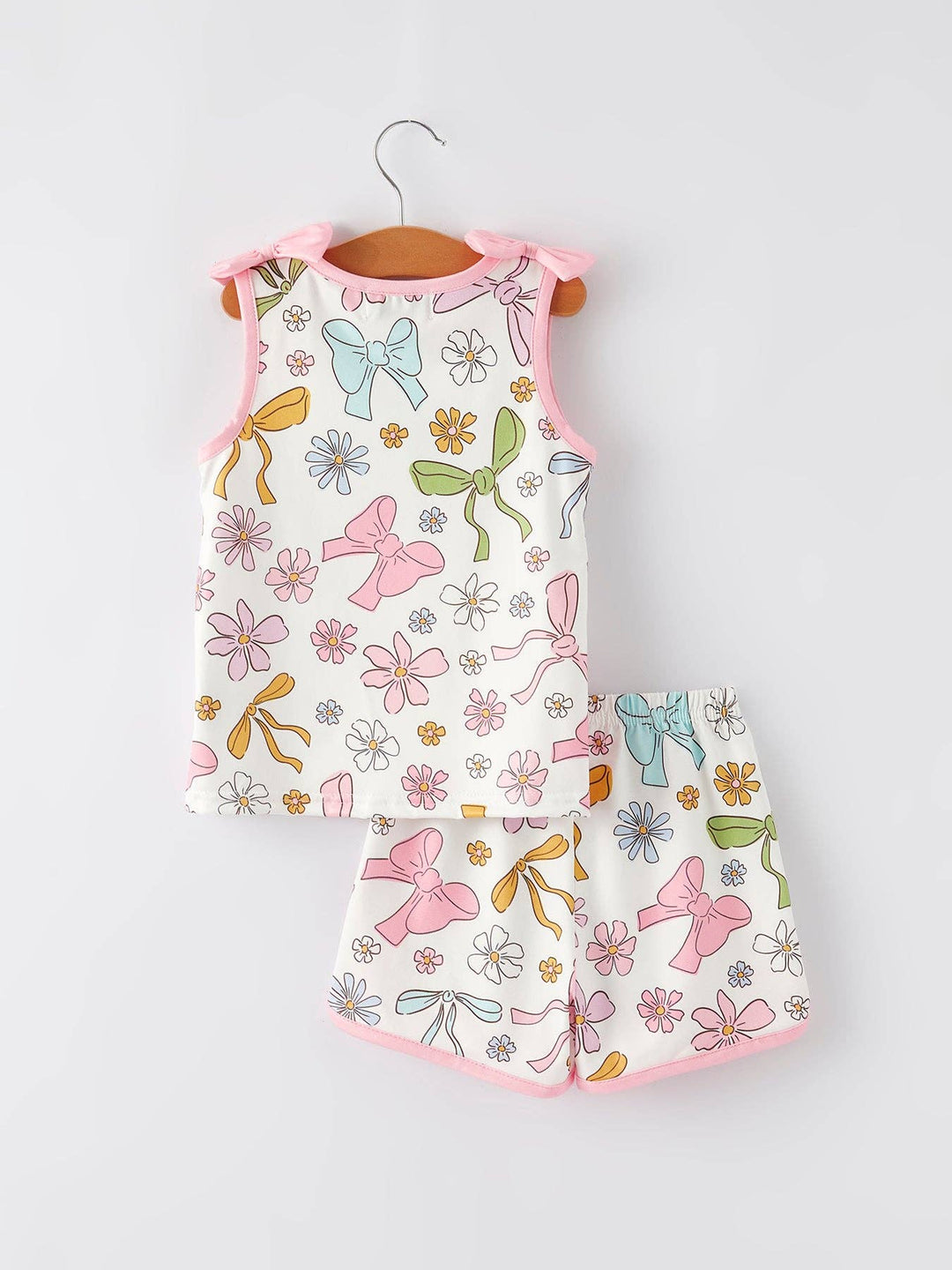 Girls Pink Bow Sleeveless Top and Shorts Set
