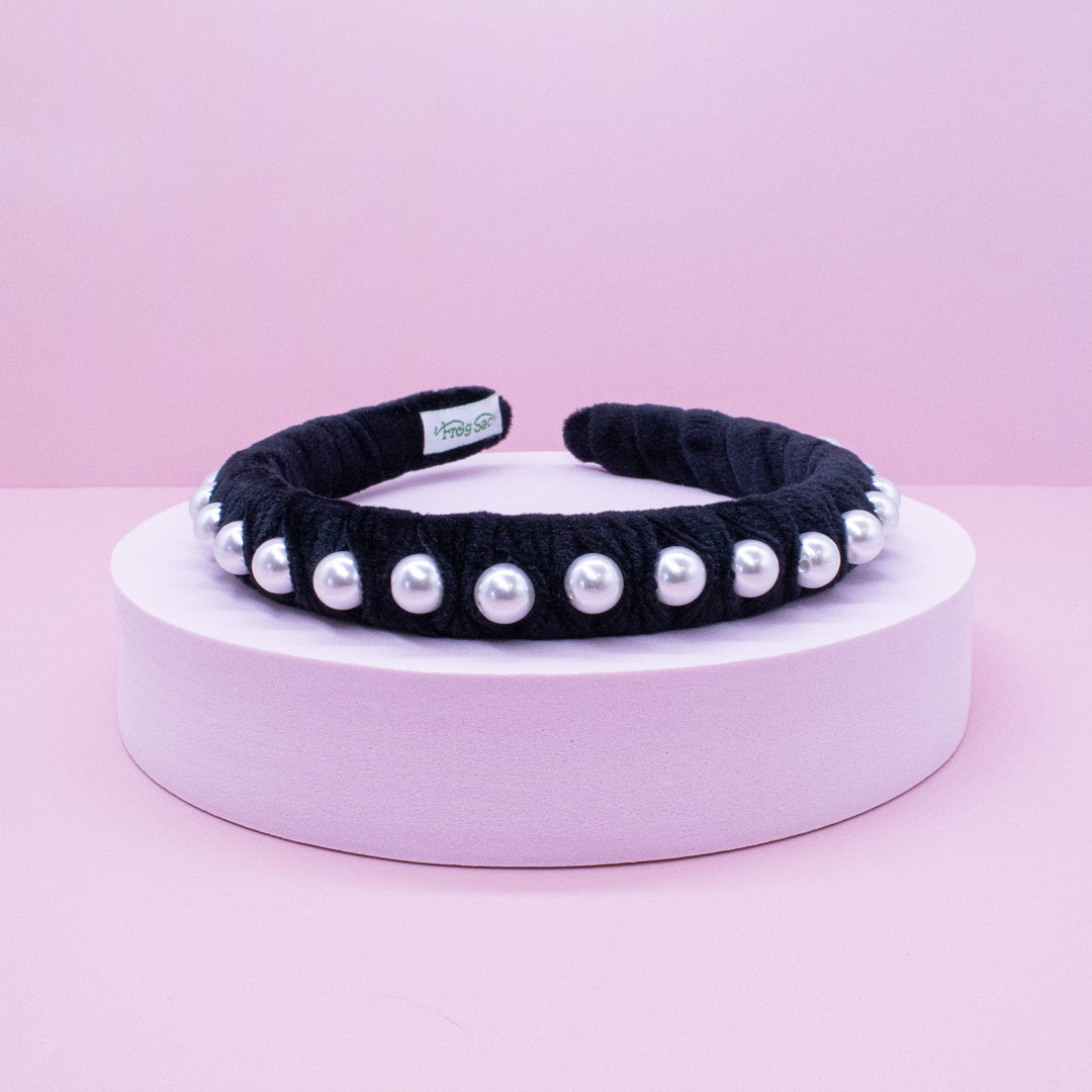 Black Velvet Wrapped Pearl Headband