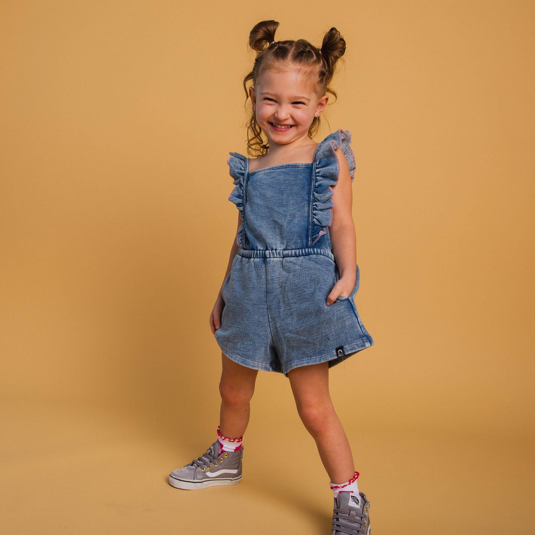 The Luna Romper - Blue Denim Sweatshirt