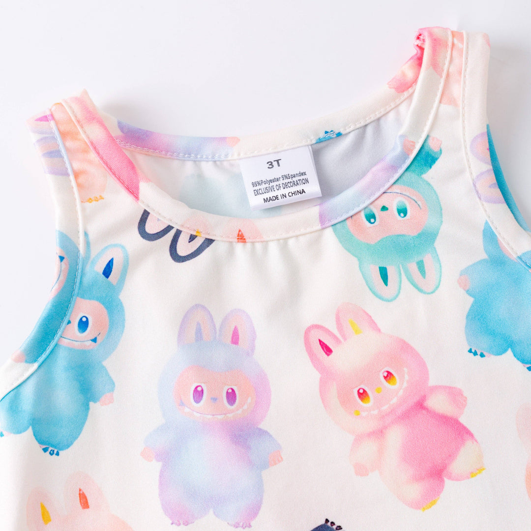 Monster Print Top & Athletic Skirt Set