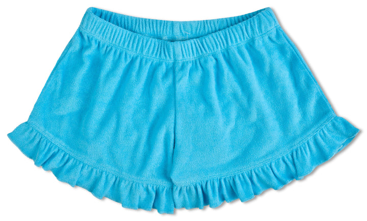 TURQUOISE TERRY RUFFLE SHORTS