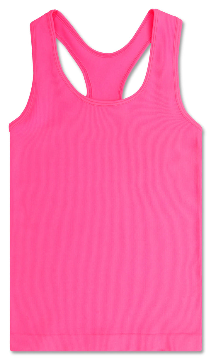 BRIGHT PINK RIBBED RACERBACK TANK TOP