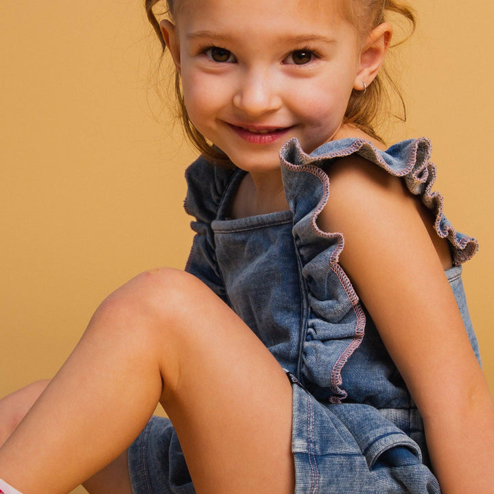 The Luna Romper - Blue Denim Sweatshirt