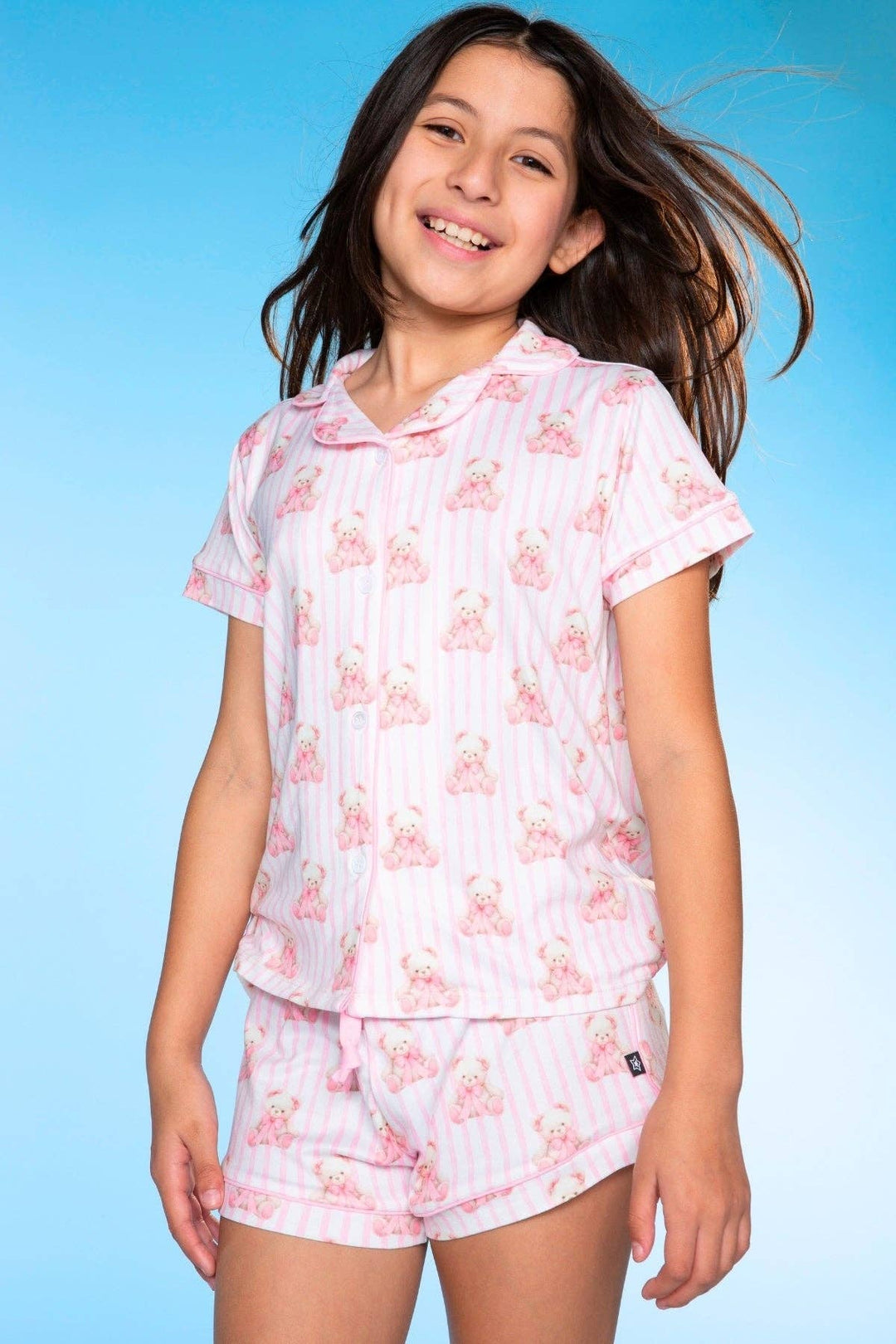 Short Sleeve Simply Soft Button Down Top & Short: Pink Lemon Bow