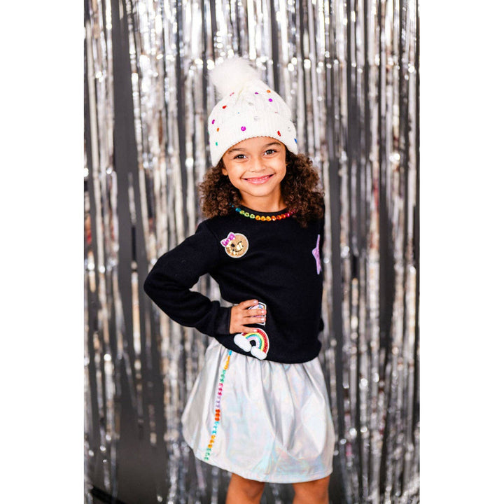 Girls Metallic Gem Silver Pleather Skirt