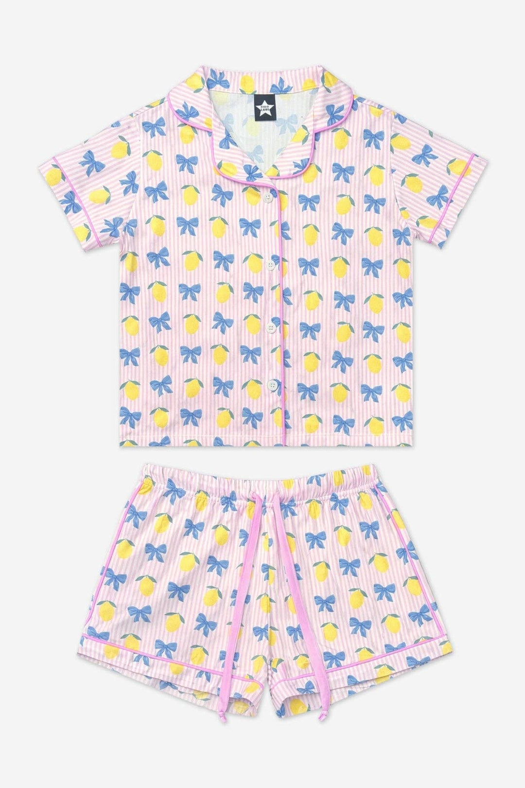 Short Sleeve Simply Soft Button Down Top & Short: Pink Lemon Bow