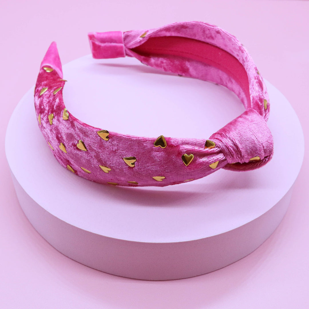 Kids Knot Headband - Gold Heart Stud Velvet Hair Accessories