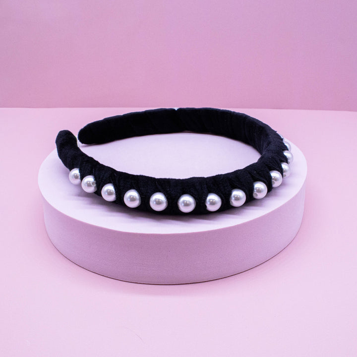 Black Velvet Wrapped Pearl Headband