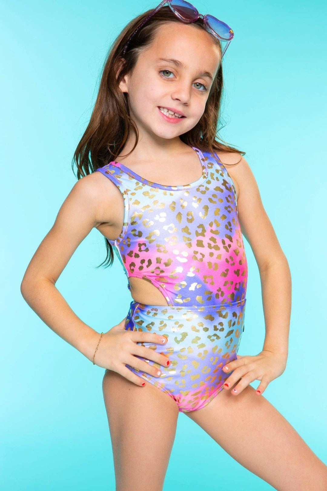High Shine One Piece Cutout Swimsuit: Pastel Gold Leopard