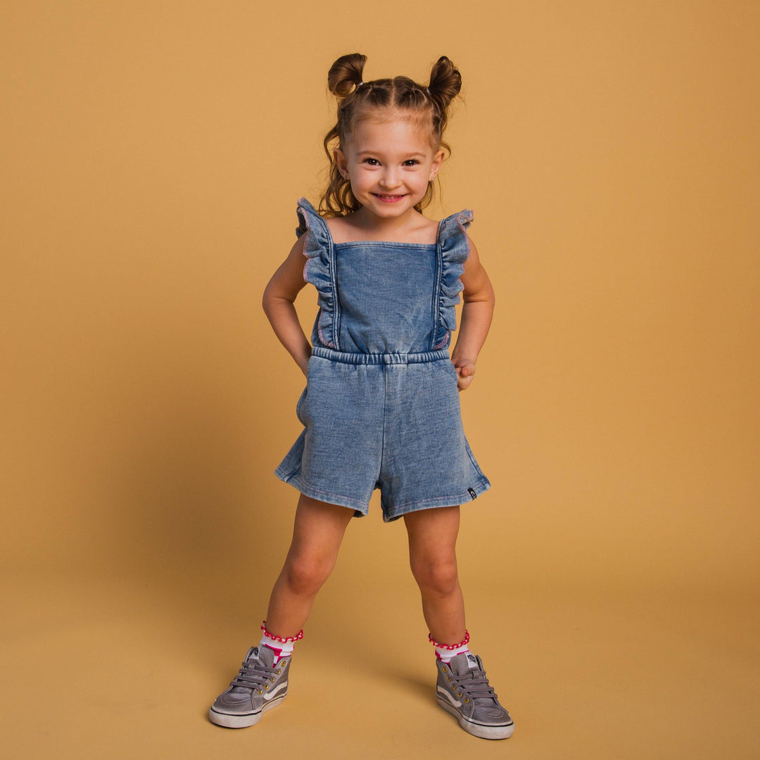 The Luna Romper - Blue Denim Sweatshirt