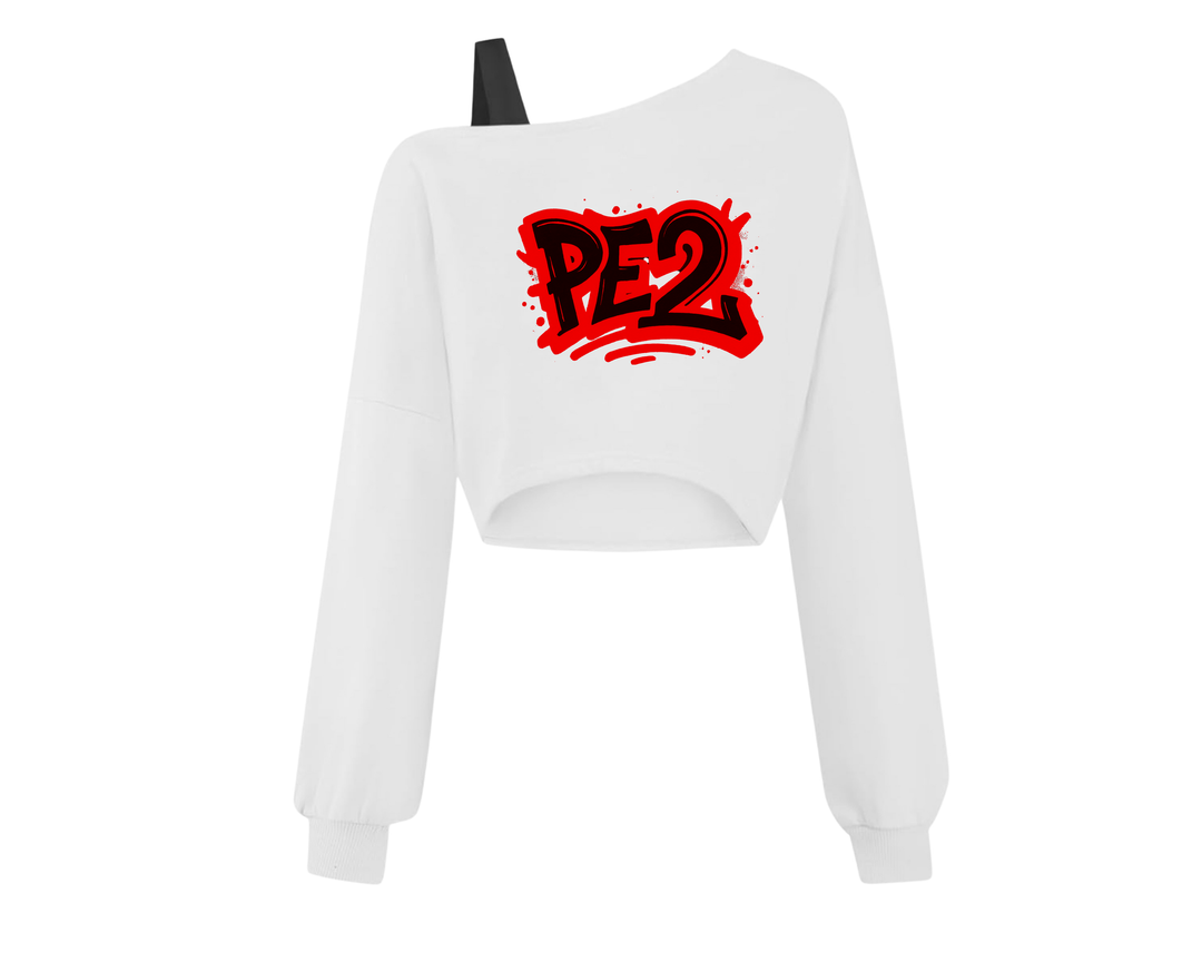 Graffiti Off The Shoulder Cropped Sweatshirt