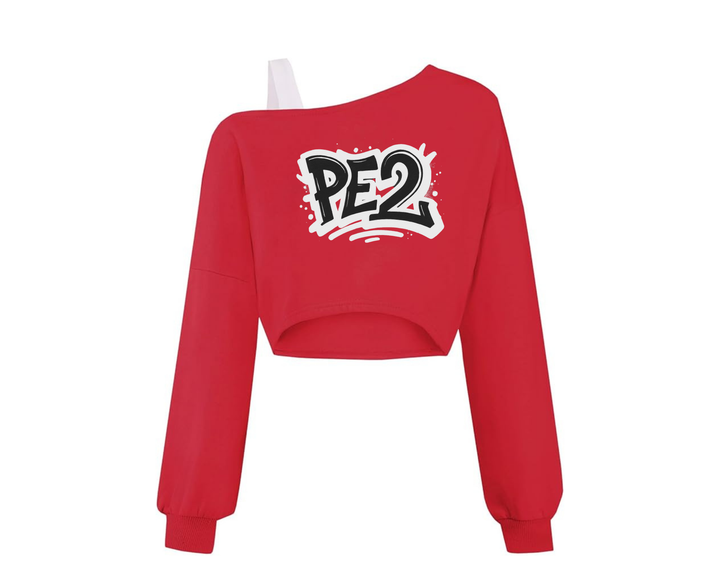 Graffiti Off The Shoulder Cropped Sweatshirt