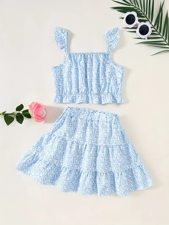 Floral Blue and White Skirt set