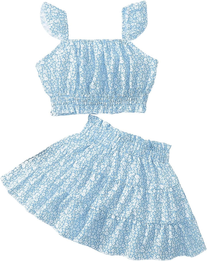 Floral Blue and White Skirt set