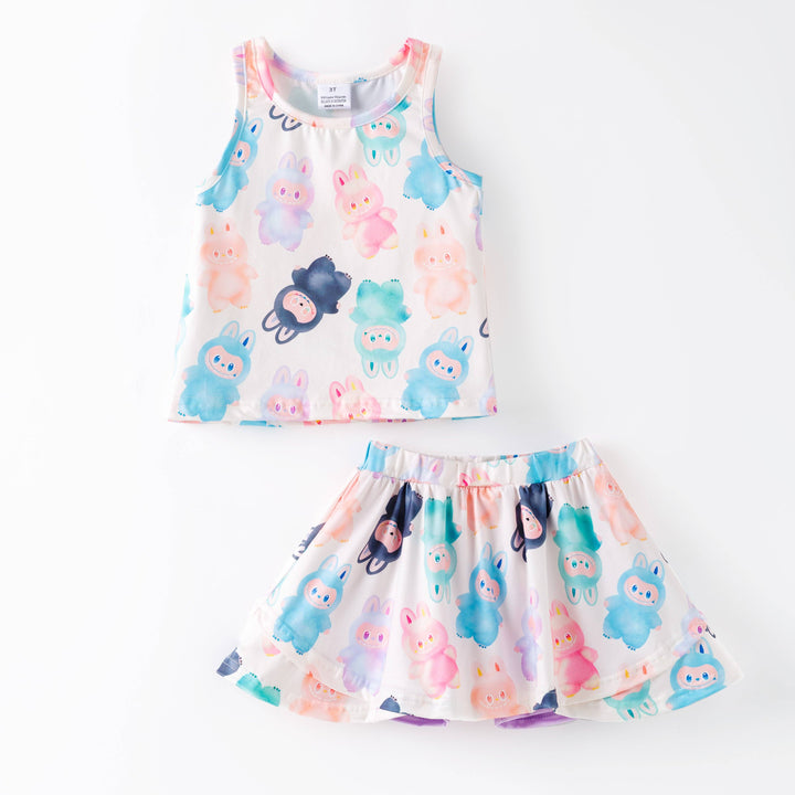 Monster Print Top & Athletic Skirt Set