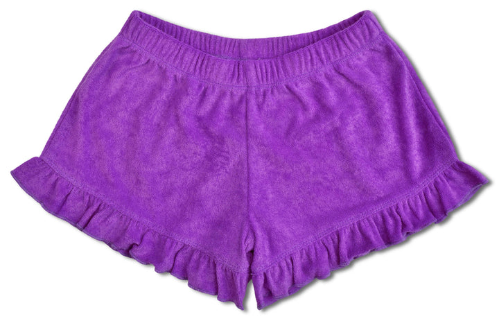 NEON PURPLE TERRY RUFFLE SHORTS