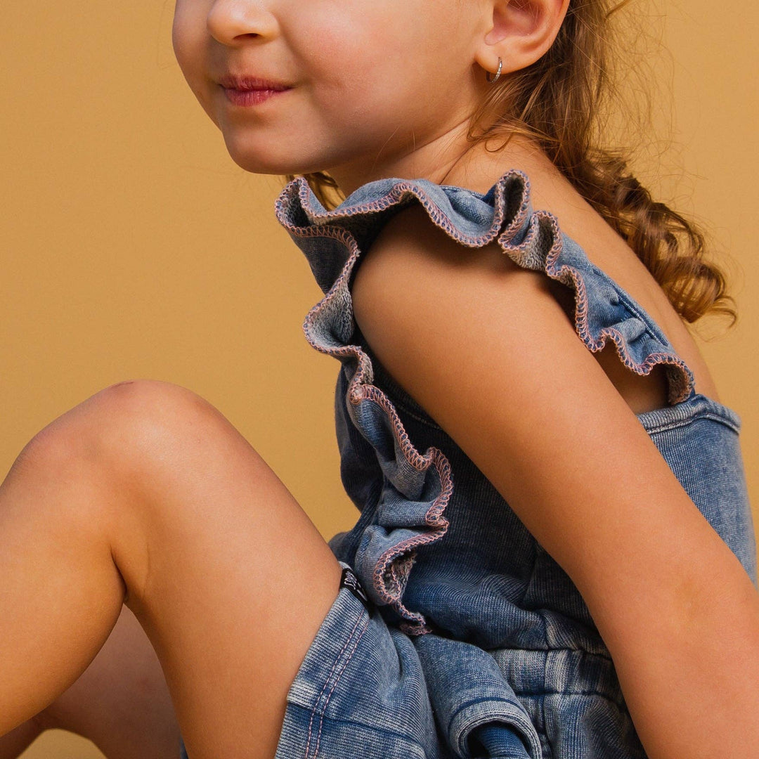 The Luna Romper - Blue Denim Sweatshirt