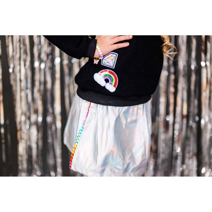 Girls Metallic Gem Silver Pleather Skirt