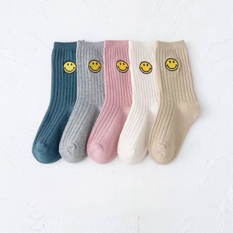 Kids Smiley embroidery cotton sock-sale: S