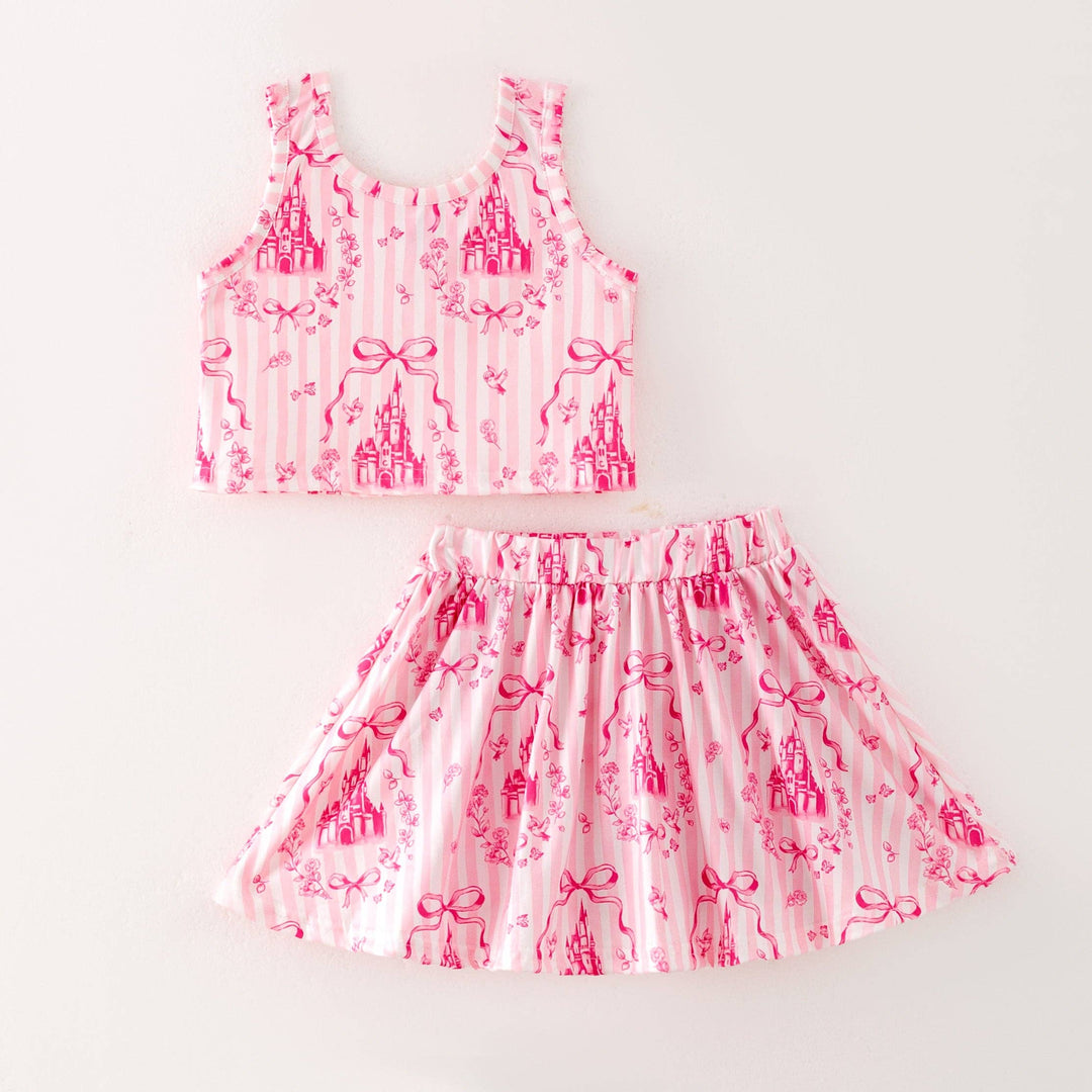 Pink Bow Athletic Silk Skirt Set