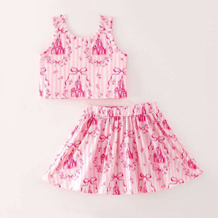Pink Bow Athletic Silk Skirt Set