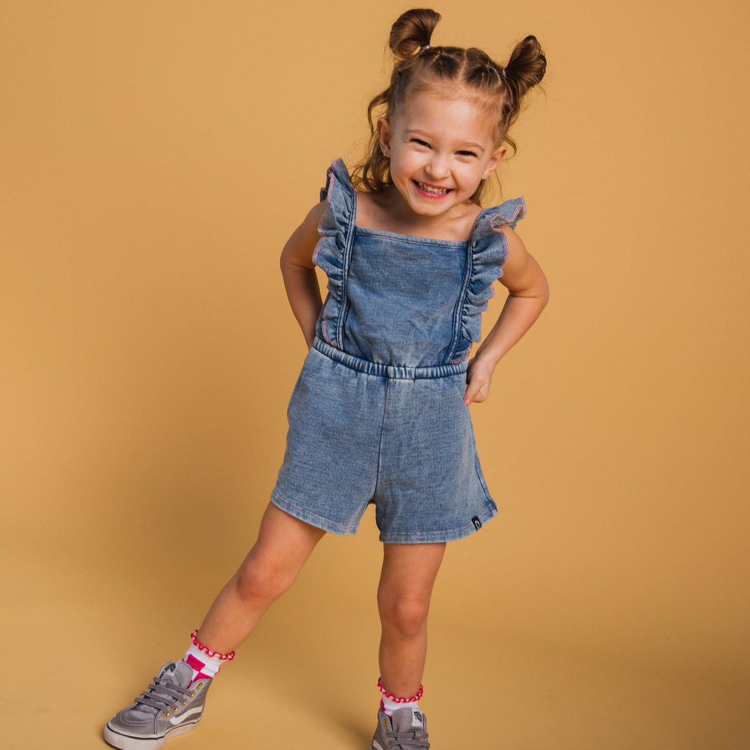The Luna Romper - Blue Denim Sweatshirt