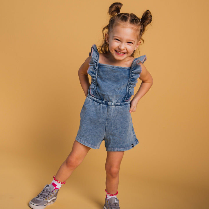 The Luna Romper - Blue Denim Sweatshirt