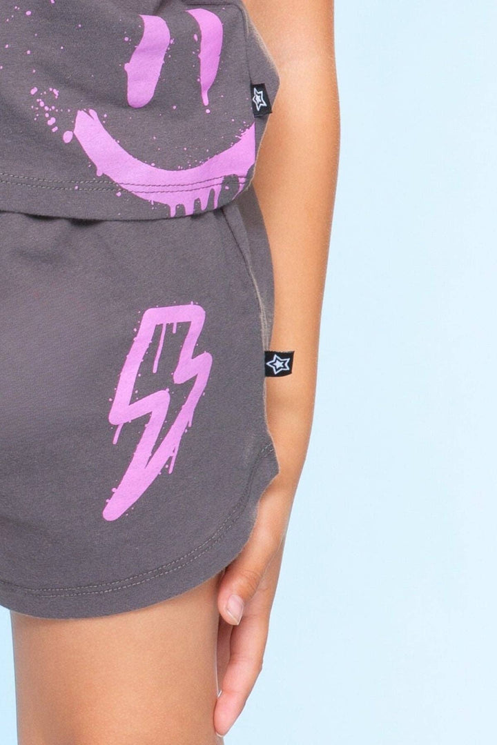 Cotton Easy Tee & Dolphin Short Set: Charcoal Pink Icons