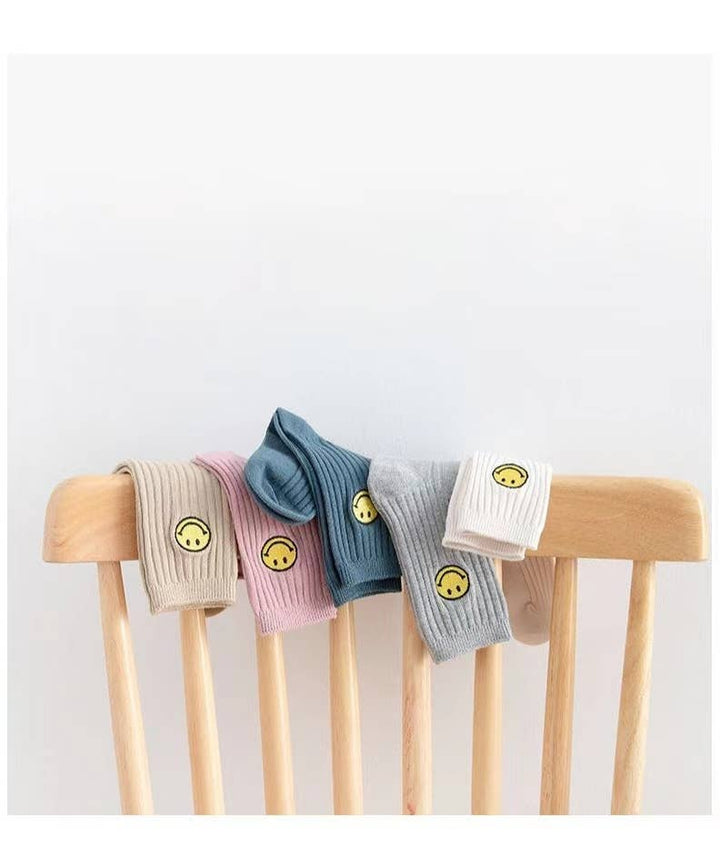Kids Smiley embroidery cotton sock-sale: S