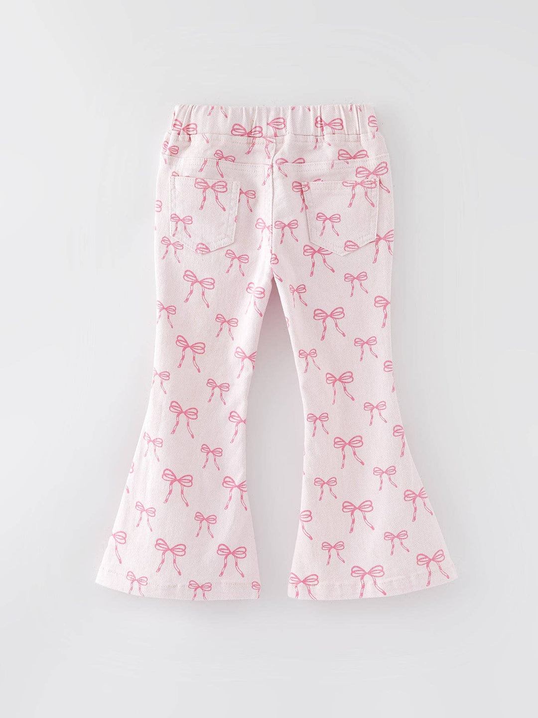 Girls Pink Bow Print Elastic Flared Jeans
