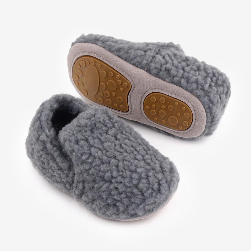 Dark Grey Sherpa Baby Shoes